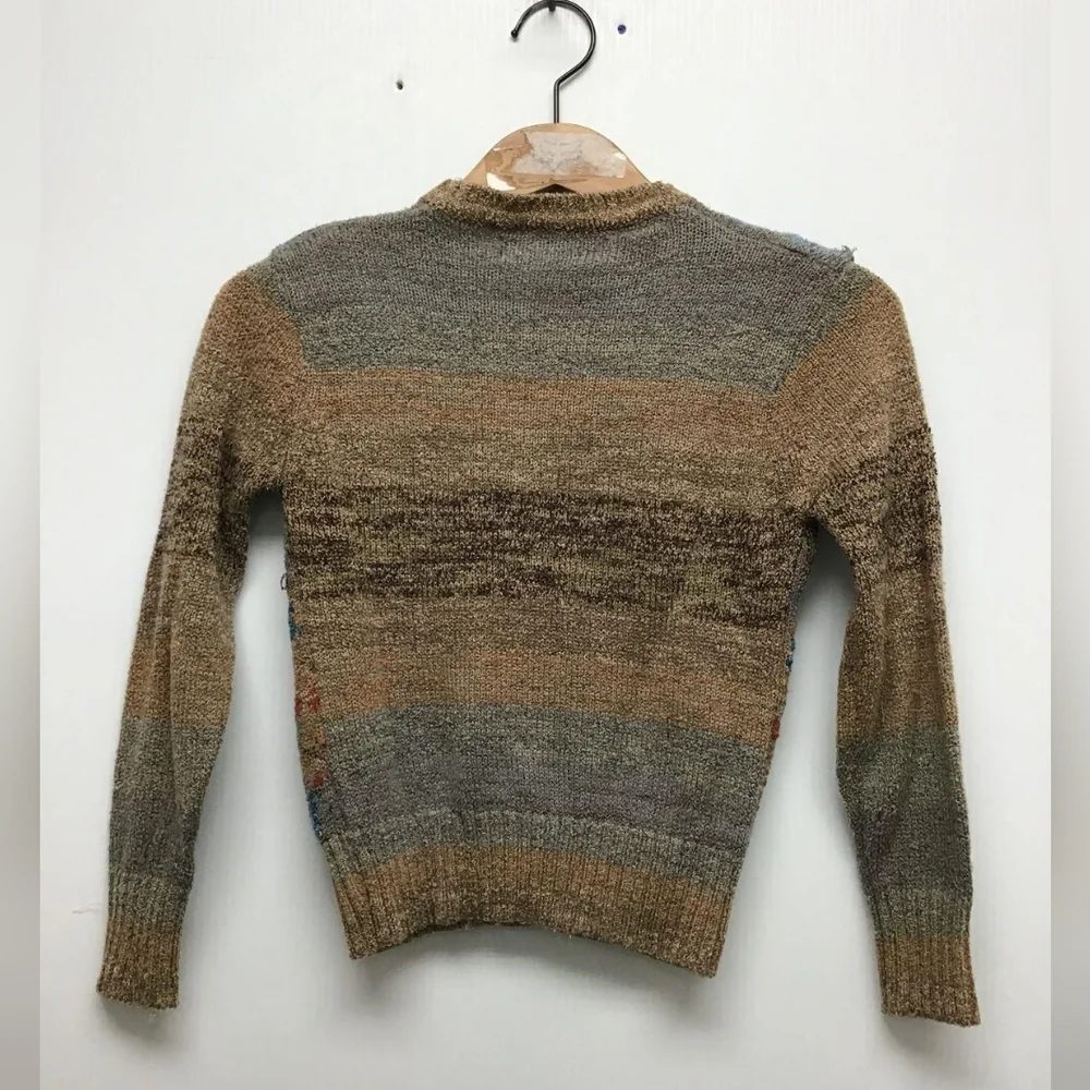 Vintage 20ans II by Martha Kim Landscape Intarsia‎ Knit Sweater Tan XXS